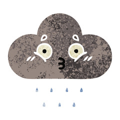 retro illustration style cartoon storm rain cloud