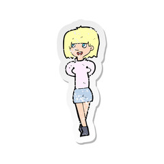 retro distressed sticker of a cartoon happy woman