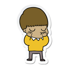 sticker of a cartoon calm boy