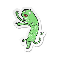 retro distressed sticker of a cartoon gross little monster