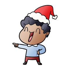 gradient cartoon of a happy man wearing santa hat