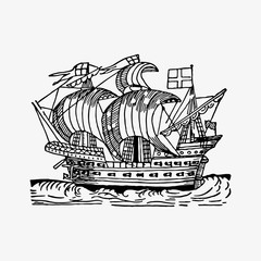 Sailing ship vintage drawing