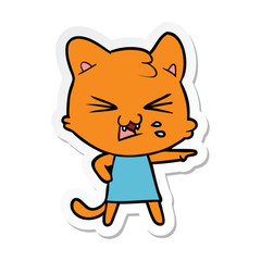 sticker of a cartoon hissing cat