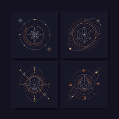 Geometric astrological symbols tarot card - obrazy, fototapety, plakaty