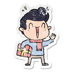 distressed sticker of a cartoon excited man