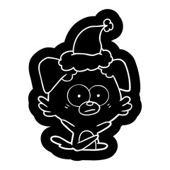 nervous dog cartoon icon of a wearing santa hat