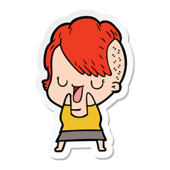 sticker of a cute cartoon girl with hipster haircut