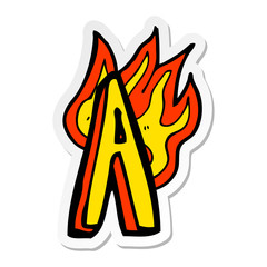 sticker of a cartoon flaming letter
