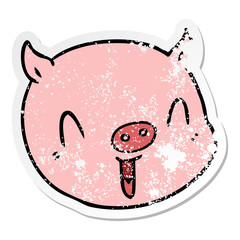 distressed sticker of a cartoon pig face