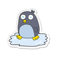 sticker of a cartoon penguin on ice