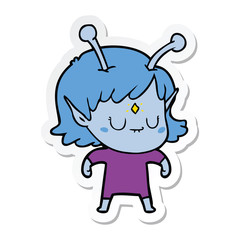 sticker of a cartoon alien girl