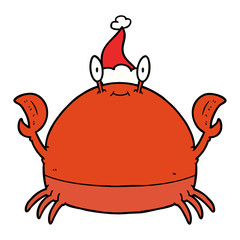 line drawing of a crab wearing santa hat