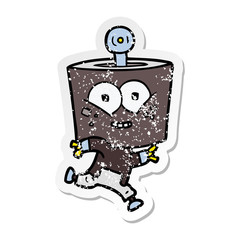 distressed sticker of a happy cartoon robot running