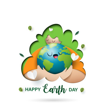 Ecology and environment conservation concept.Paper art of nature concept and mother earth day background template.Vector illustration.