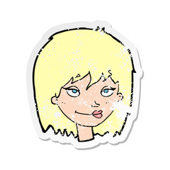 retro distressed sticker of a cartoon smiling woman