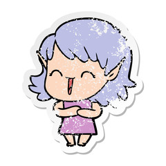distressed sticker of a cartoon elf girl