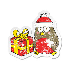 retro distressed sticker of a cartoon christmas robin