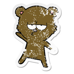 distressed sticker of a bored bear cartoon