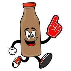 Chocolate Milk Mascot running with a Foam Hand - A vector cartoon illustration of a Chocolate Milk Mascot running with a Foam Hand.