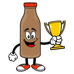 Chocolate Milk Mascot holding a Trophy - A vector cartoon illustration of a Chocolate Milk Mascot holding a Trophy.