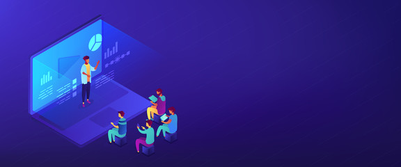 Webinar isometric 3D banner header.