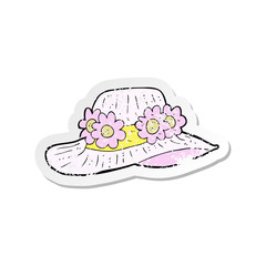 retro distressed sticker of a cartoon summer hat