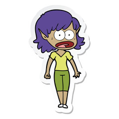 sticker of a cartoon shocked elf girl