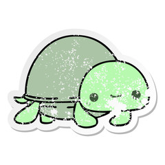 distressed sticker of a quirky hand drawn cartoon turtle