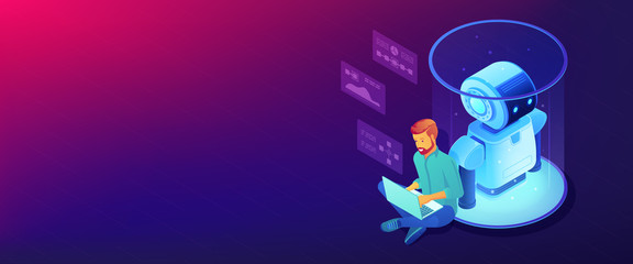 Robot software isometric 3D banner header.