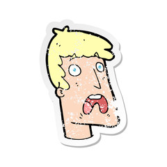 retro distressed sticker of a cartoon shocked man