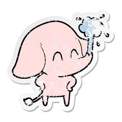 distressed sticker of a cute cartoon elephant spouting water