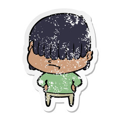 distressed sticker of a cartoon boy with untidy hair