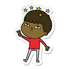 sticker of a cartoon amazed boy