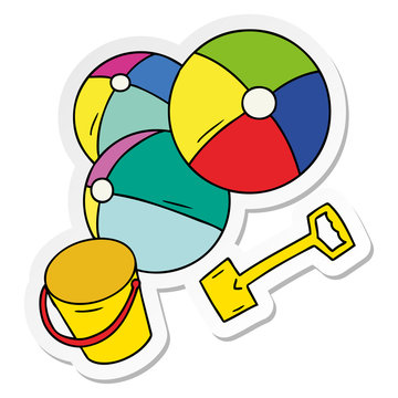 sticker cartoon doodle beach balls with a bucket and spade
