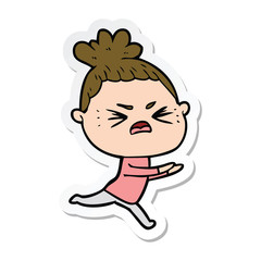 Fototapeta na wymiar sticker of a cartoon angry woman