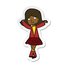 sticker of a cartoon unhappy girl