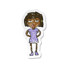 retro distressed sticker of a cartoon woman