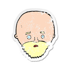 retro distressed sticker of a cartoon shocked man with beard