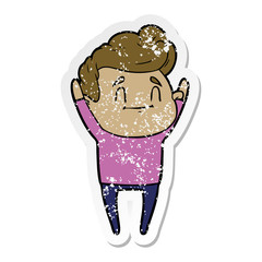 distressed sticker of a happy cartoon man