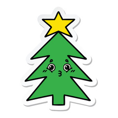 sticker of a cute cartoon christmas tree