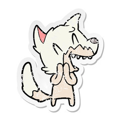 distressed sticker of a laughing fox cartoon