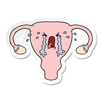 sticker of a cartoon uterus crying