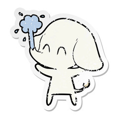 distressed sticker of a cute cartoon elephant spouting water