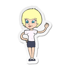 sticker of a cartoon woman waving