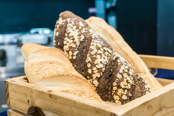 Sliced bread on wood basket