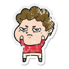 distressed sticker of a cartoon angry man