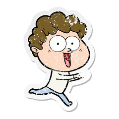 distressed sticker of a excited man cartoon