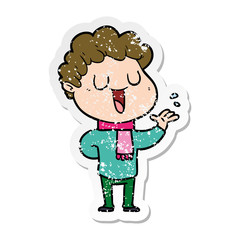 distressed sticker of a cartoon man talking