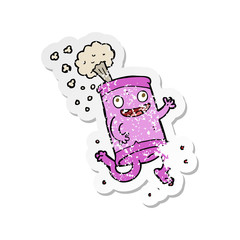 retro distressed sticker of a cartoon crazy soda can