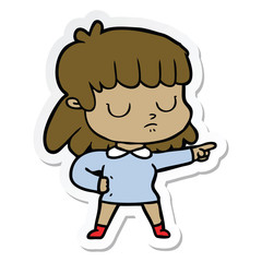 sticker of a cartoon indifferent woman accusing